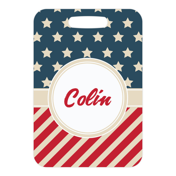 Stars and Stripes Metal Luggage Tag - Front Without Strap