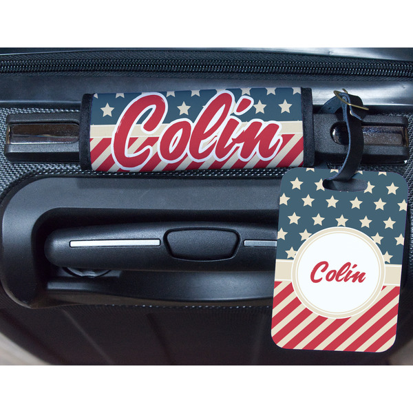 Stars and Stripes Metal Luggage Tag & Handle Wrap - In Context