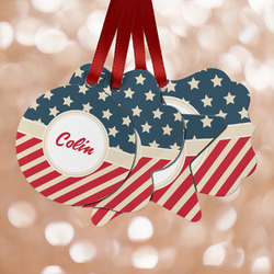 Stars and Stripes Metal Ornaments - Double Sided w/ Name or Text