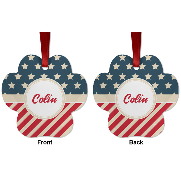 Stars and Stripes Metal Paw Ornament - Front and Back