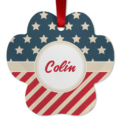Stars and Stripes Metal Paw Ornament - Double Sided w/ Name or Text