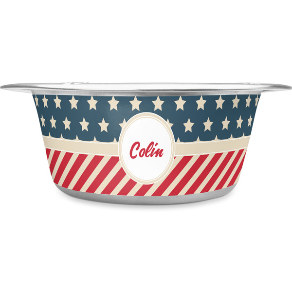 Custom Stars and Stripes Stainless Steel Dog Bowl - Small (Personalized)