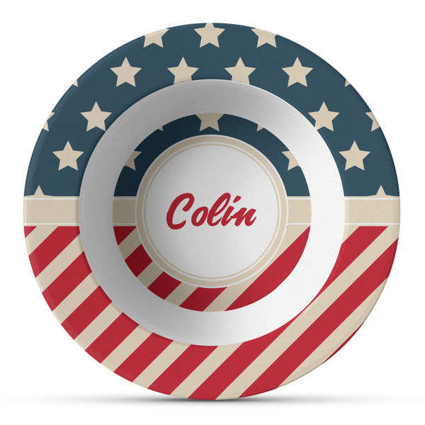 Custom Stars and Stripes Plastic Bowl - Microwave Safe - Composite Polymer (Personalized)