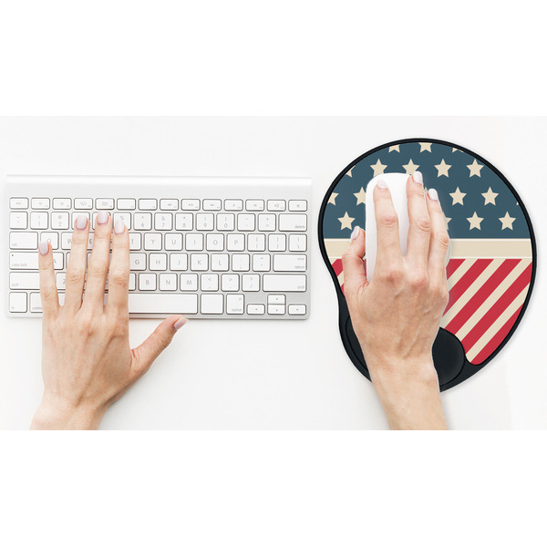 Stars and Stripes Mouse Pad with Wrist Rest - LIFESYTLE 2 (in use)
