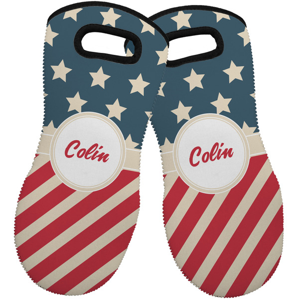 Custom Stars and Stripes Neoprene Oven Mitts - Set of 2 w/ Name or Text