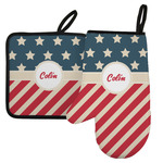 Stars and Stripes Left Oven Mitt & Pot Holder Set w/ Name or Text