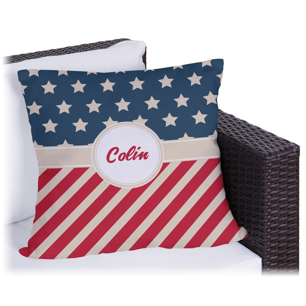 Custom Stars and Stripes Outdoor Pillow - 18" (Personalized)