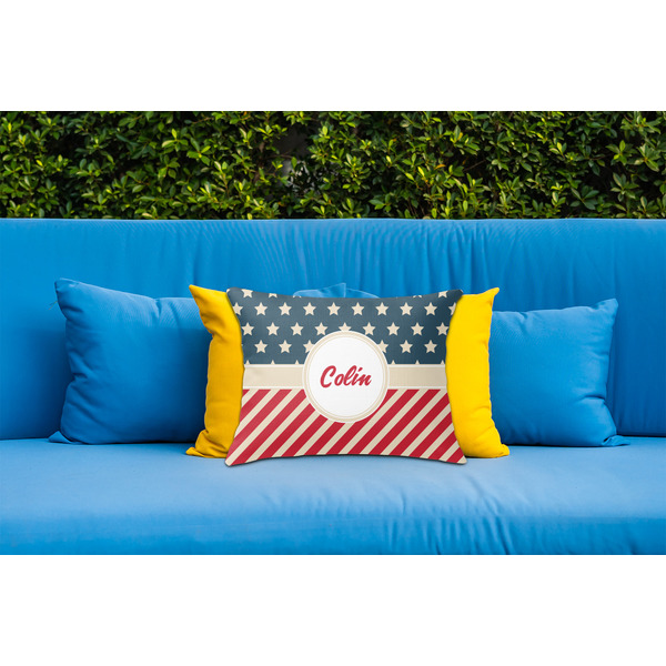 Stars and Stripes Outdoor Throw Pillow  - LIFESTYLE (Rectangular - 20x14)