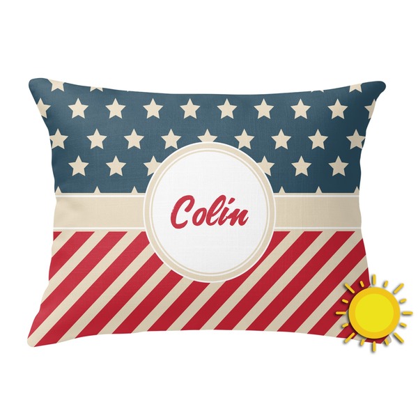 Custom Stars and Stripes Outdoor Throw Pillow (Rectangular) (Personalized)