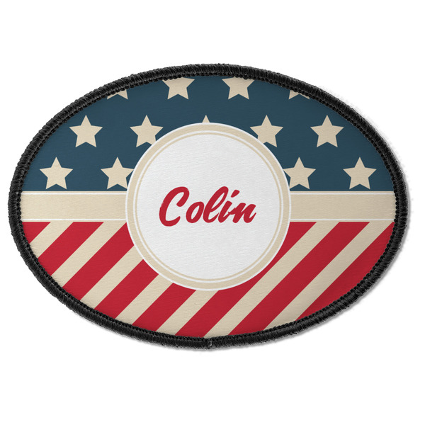 Custom Stars and Stripes Iron On Oval Patch w/ Name or Text