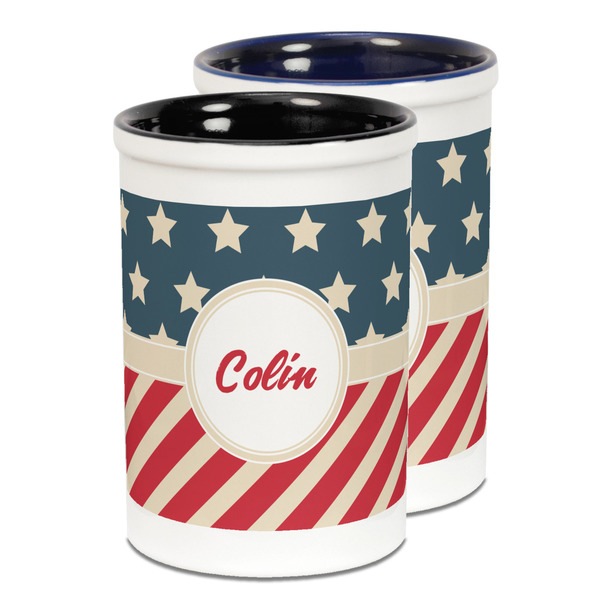 Custom Stars and Stripes Ceramic Pencil Holder - Large