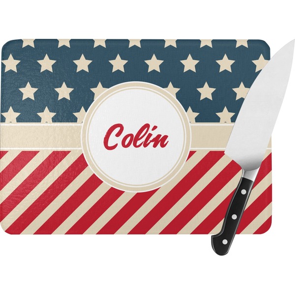 Custom Stars and Stripes Rectangular Glass Cutting Board (Personalized)