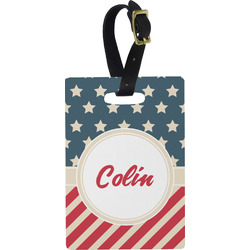 Stars and Stripes Plastic Luggage Tag - Rectangular w/ Name or Text