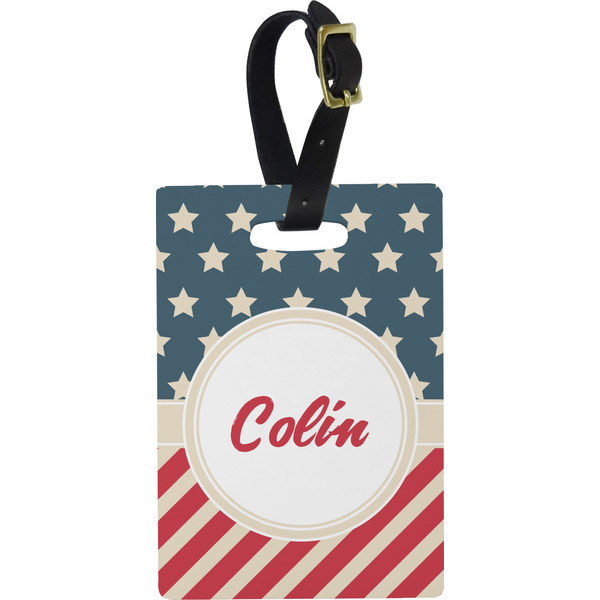 Custom Stars and Stripes Plastic Luggage Tag - Rectangular w/ Name or Text