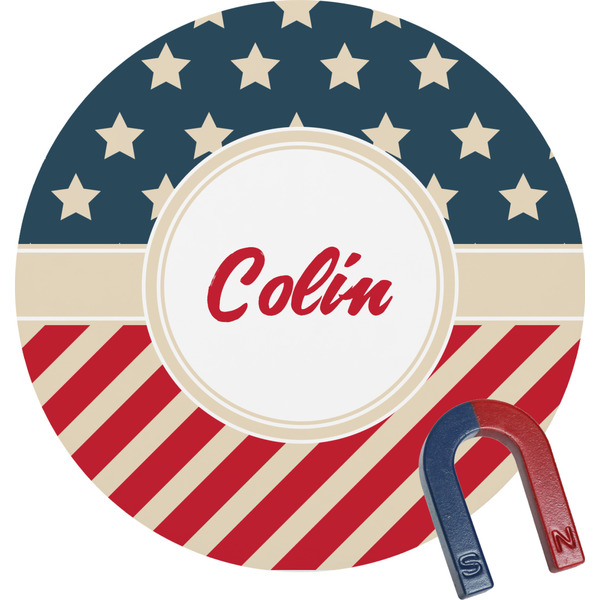 Custom Stars and Stripes Round Fridge Magnet (Personalized)
