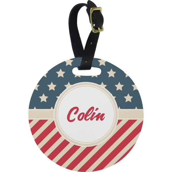 Custom Stars and Stripes Plastic Luggage Tag - Round (Personalized)