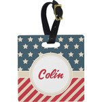 Stars and Stripes Plastic Luggage Tag - Square w/ Name or Text