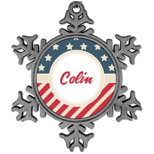 Custom Stars and Stripes Vintage Snowflake Ornament (Personalized)