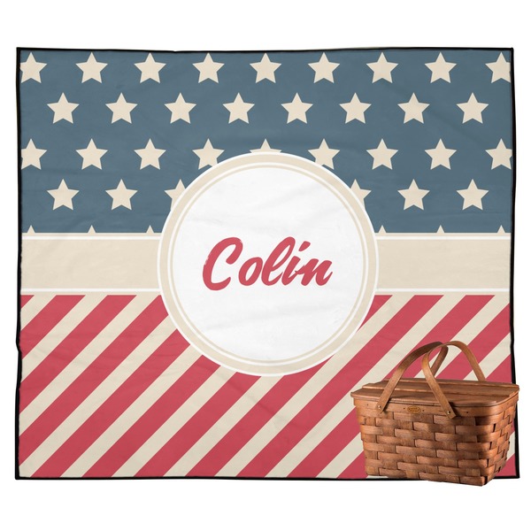 Custom Stars and Stripes Outdoor Picnic Blanket (Personalized)