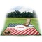 Stars and Stripes Picnic Blanket - with Basket Hat and Book - in Use