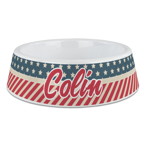 Custom Stars and Stripes Plastic Dog Bowl - Large (Personalized)