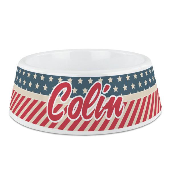 Custom Stars and Stripes Plastic Dog Bowl (Personalized)
