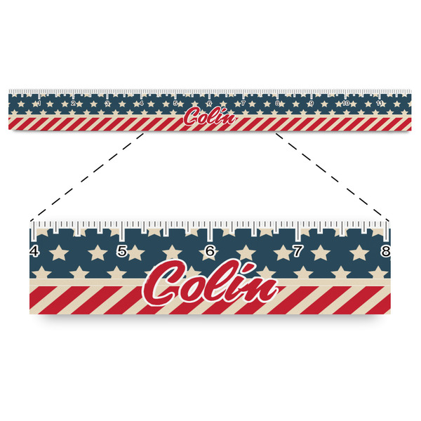 Custom Stars and Stripes Plastic Ruler - 12" (Personalized)