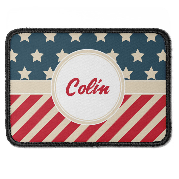 Custom Stars and Stripes Iron On Rectangle Patch w/ Name or Text