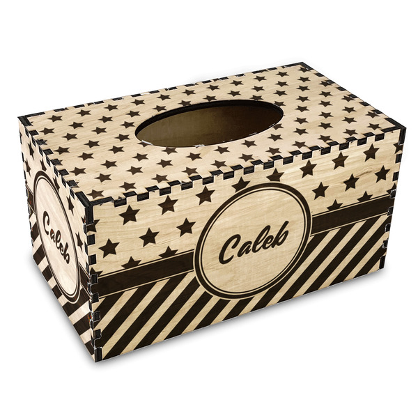 Custom Stars and Stripes Wood Tissue Box Cover - Rectangle (Personalized)