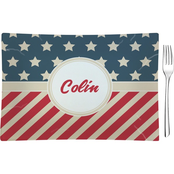 Custom Stars and Stripes Glass Rectangular Appetizer / Dessert Plate (Personalized)