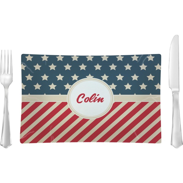 Custom Stars and Stripes Glass Rectangular Lunch / Dinner Plate (Personalized)