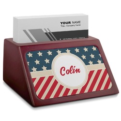 Stars and Stripes Red Mahogany Business Card Holder (Personalized)