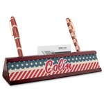 Stars and Stripes Red Mahogany Nameplate with Business Card Holder (Personalized)