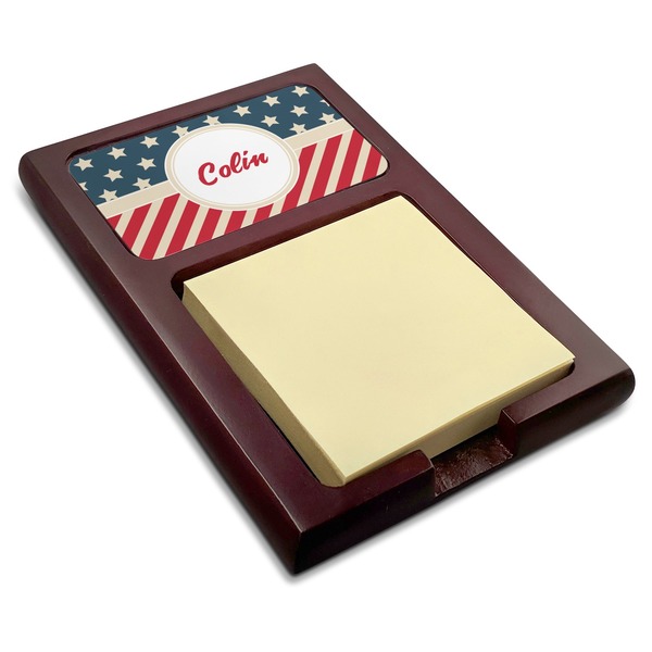 Custom Stars and Stripes Red Mahogany Sticky Note Holder (Personalized)