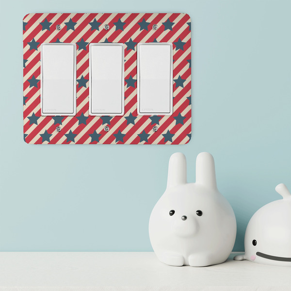 Stars and Stripes Rocker Light Switch Covers - Triple - IN CONTEXT