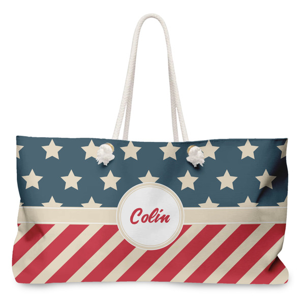 Custom Stars and Stripes Large Tote Bag with Rope Handles (Personalized)