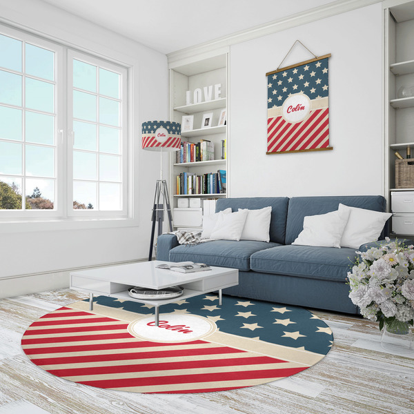 Stars and Stripes Round Area Rug - IN CONTEXT
