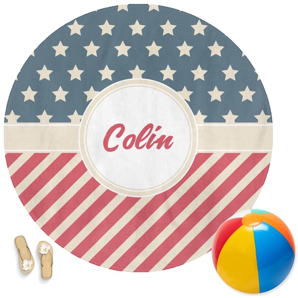 Custom Stars and Stripes Round Beach Towel (Personalized)