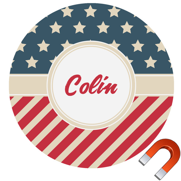 Custom Stars and Stripes Round Car Magnet - 10" (Personalized)