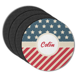 Stars and Stripes Round Rubber Backed Coasters - Set of 4 (Personalized)