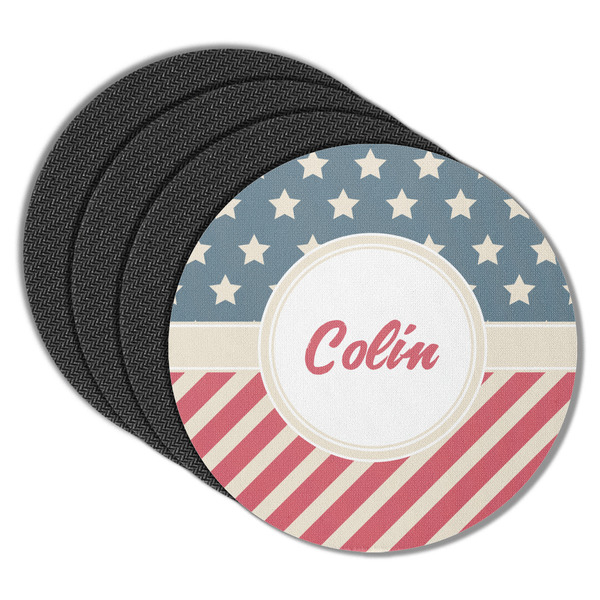 Custom Stars and Stripes Round Rubber Backed Coasters - Set of 4 (Personalized)