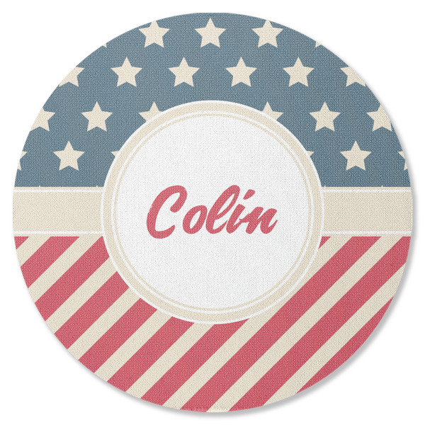 Custom Stars and Stripes Round Rubber Backed Coaster (Personalized)