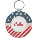 Stars and Stripes Round Plastic Keychain (Personalized)