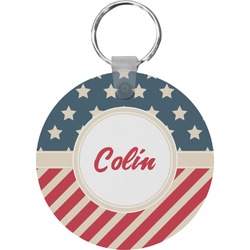Stars and Stripes Round Plastic Keychain (Personalized)