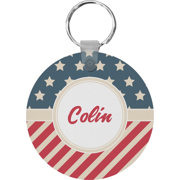 Custom Stars and Stripes Round Plastic Keychain (Personalized)