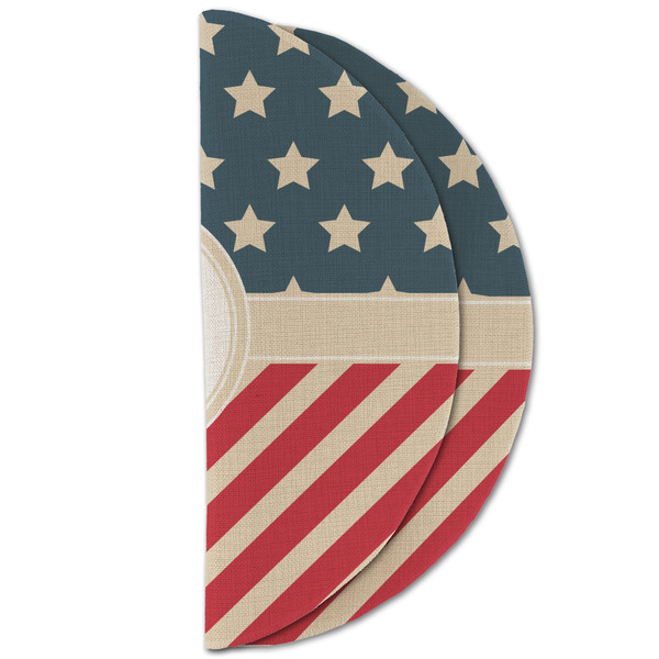 Stars and Stripes Round Linen Placemats - HALF FOLDED (double sided)