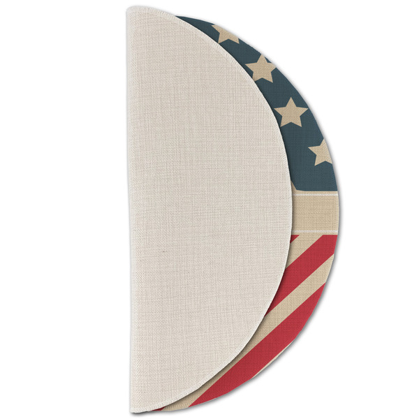 Stars and Stripes Round Linen Placemats - HALF FOLDED (single sided)