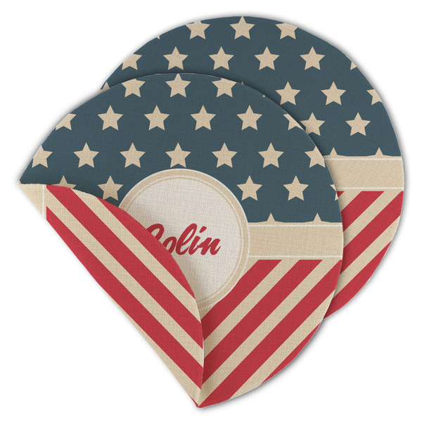 Custom Stars and Stripes Round Linen Placemat - Double Sided (Personalized)