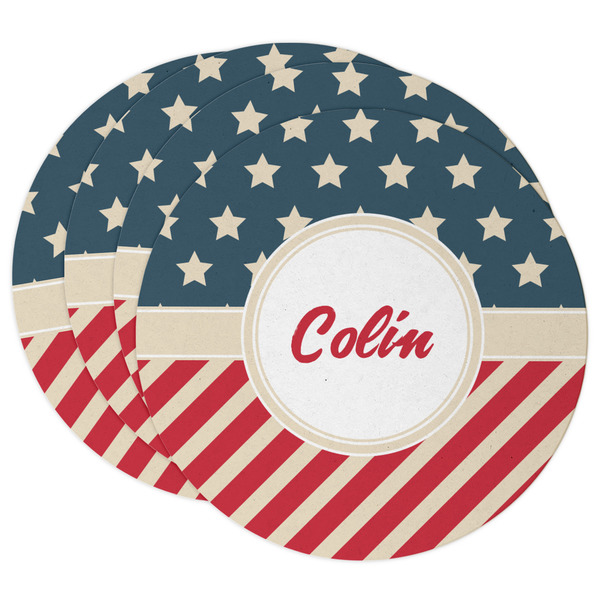 Custom Stars and Stripes Round Paper Coasters w/ Name or Text