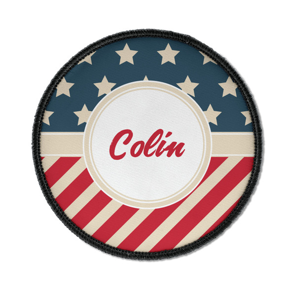 Custom Stars and Stripes Iron On Round Patch w/ Name or Text